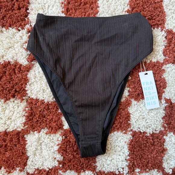 NWT Frankies Bikinis Anne Plisse Bikini Bottoms - Black Medium - Picture 1 of 5